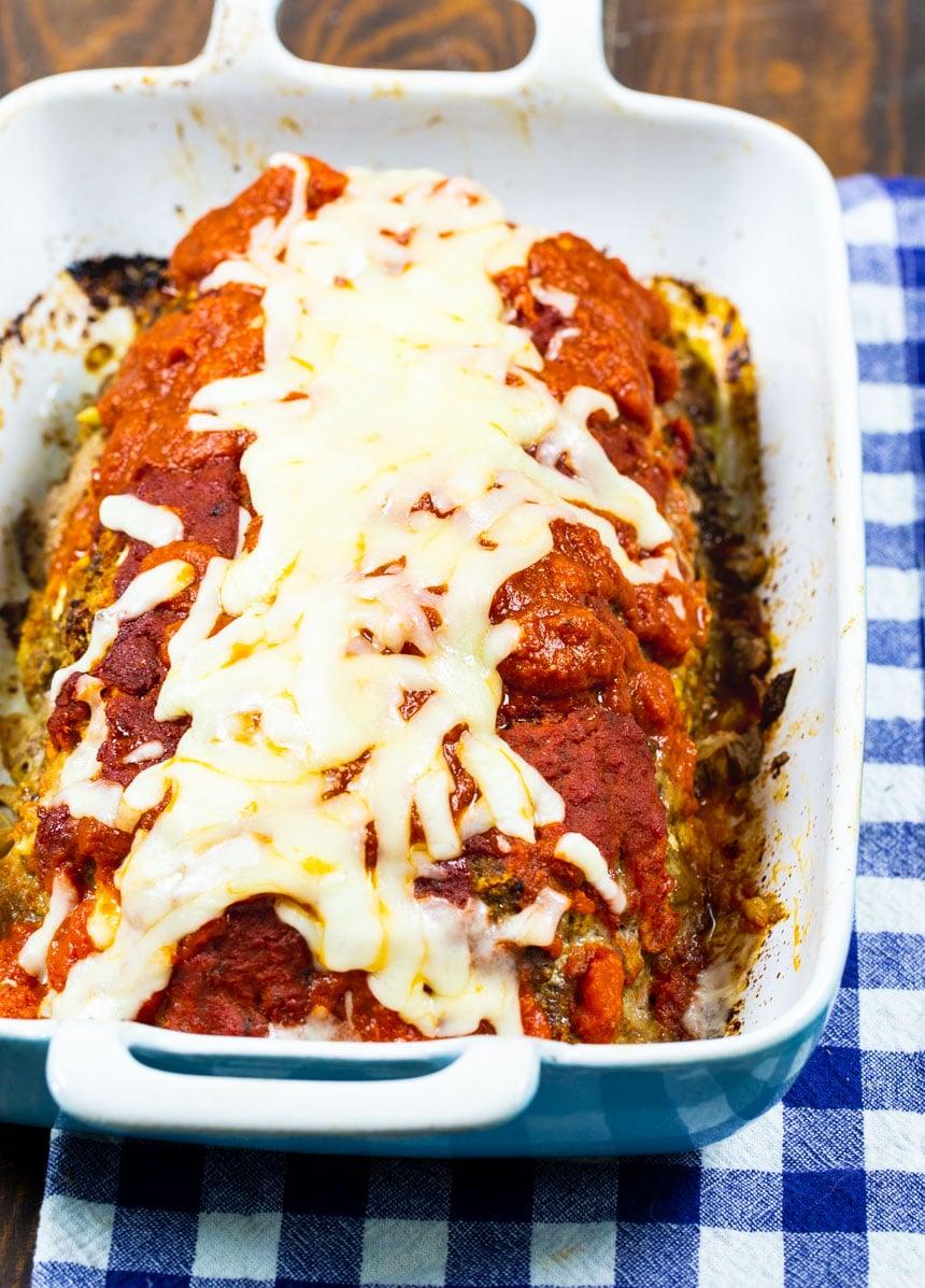 Meatoaf in a baking dish.
