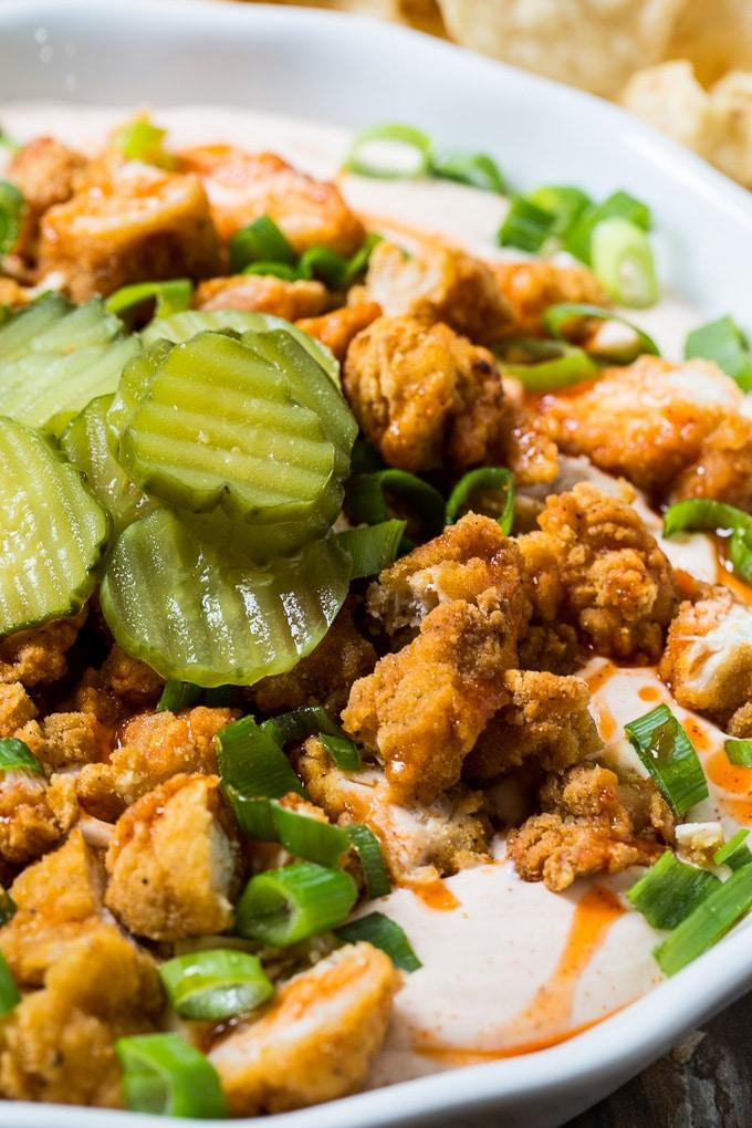 Nashville Hot Chicken Dip with tortilla chips