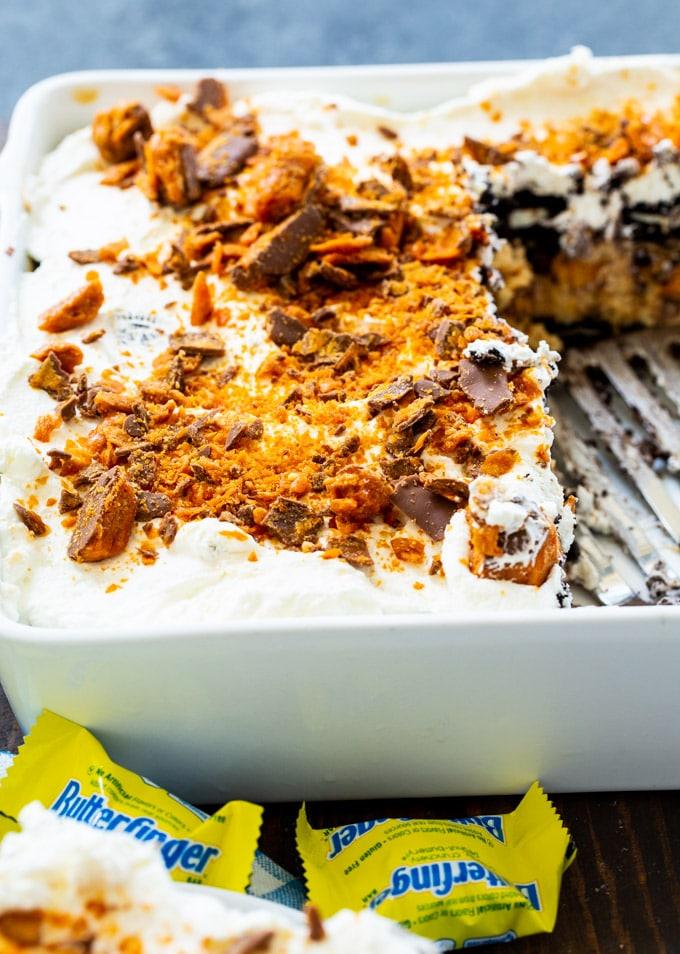 No Bake Butterfinger Oreo Ice Box Cake