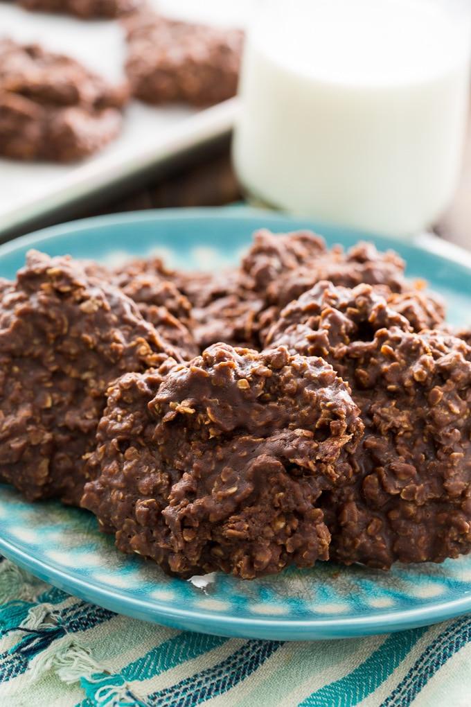 Chocolate Oatmeal Cookies on plate.