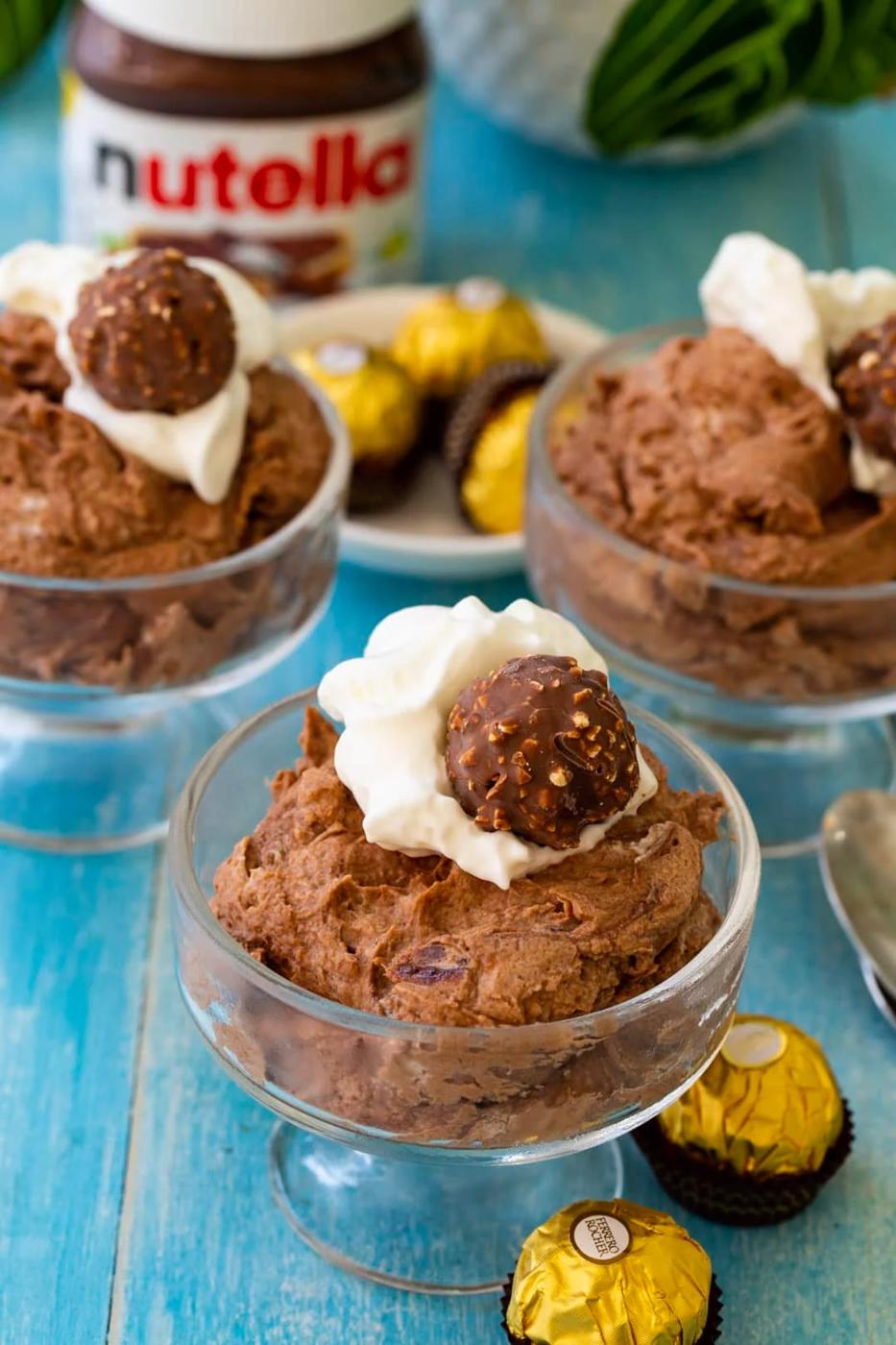 Mousse in 3 glass dishes.