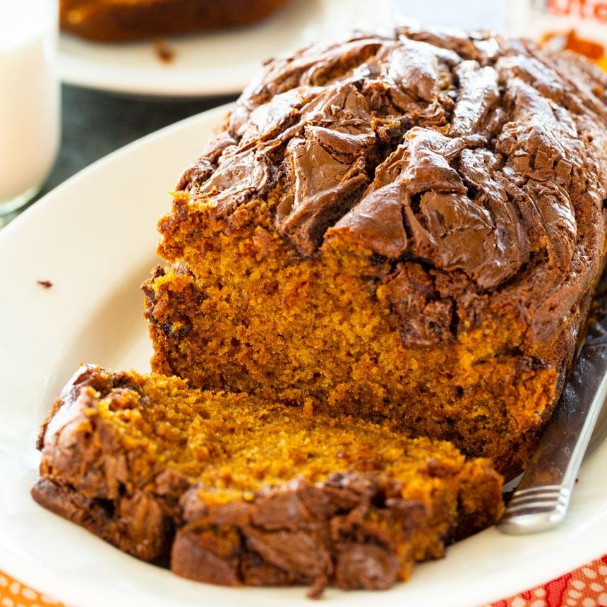 Pumpkin Bread on a white serving platter.