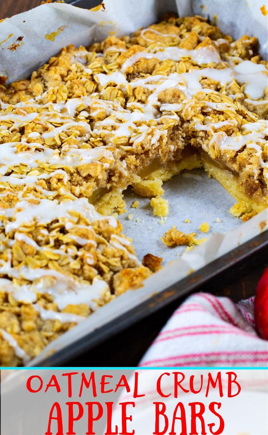 Apple Bars in pan with one bar removed.