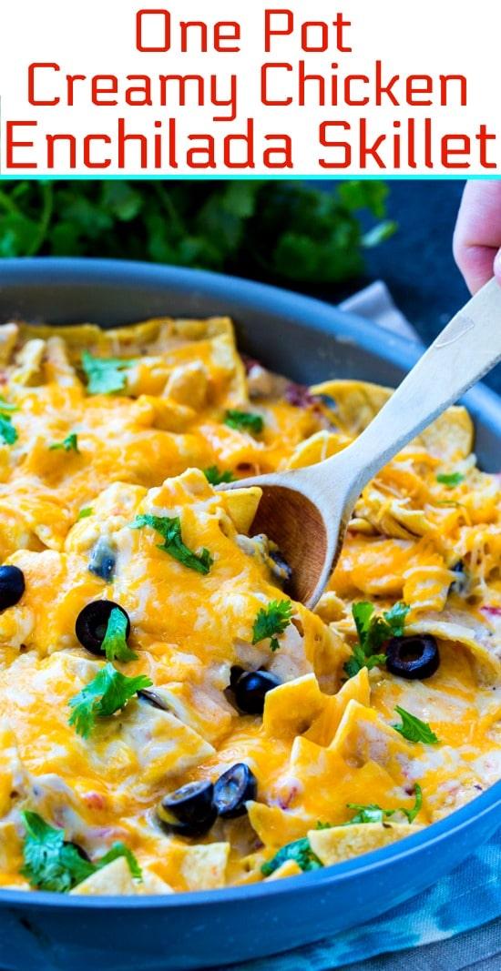 One Pot Creamy Chicken Enchilada Skillet