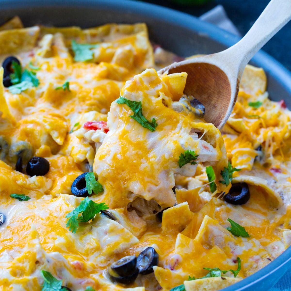 One Pot Creamy Chicken Enchilada Skillet