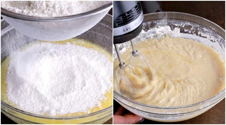 Mixing the batter.