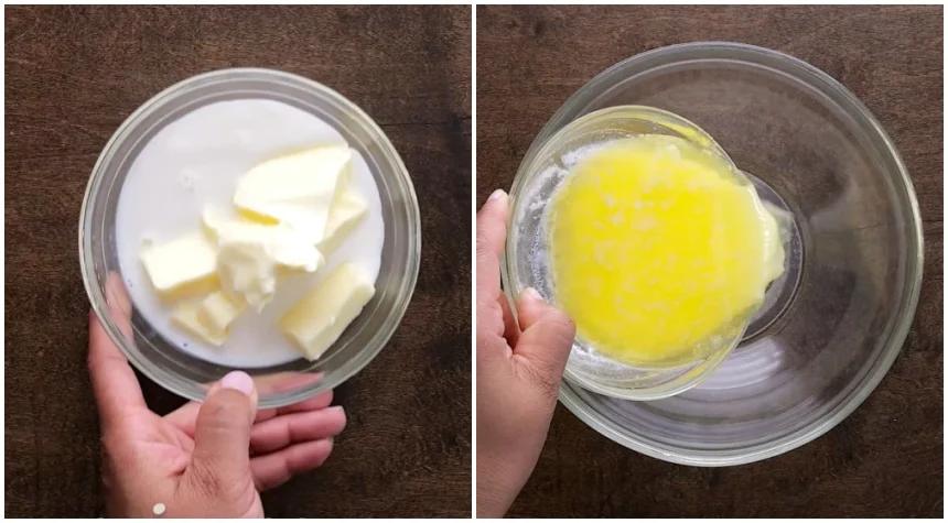Melting the butter for the icing.