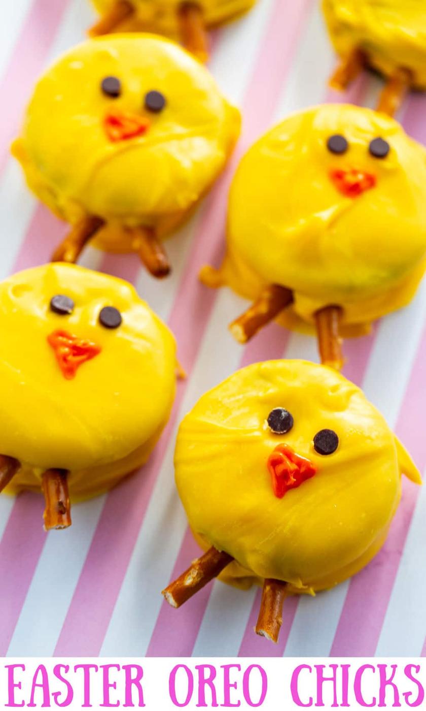 Oreo Easter Chicks on pink and white background.