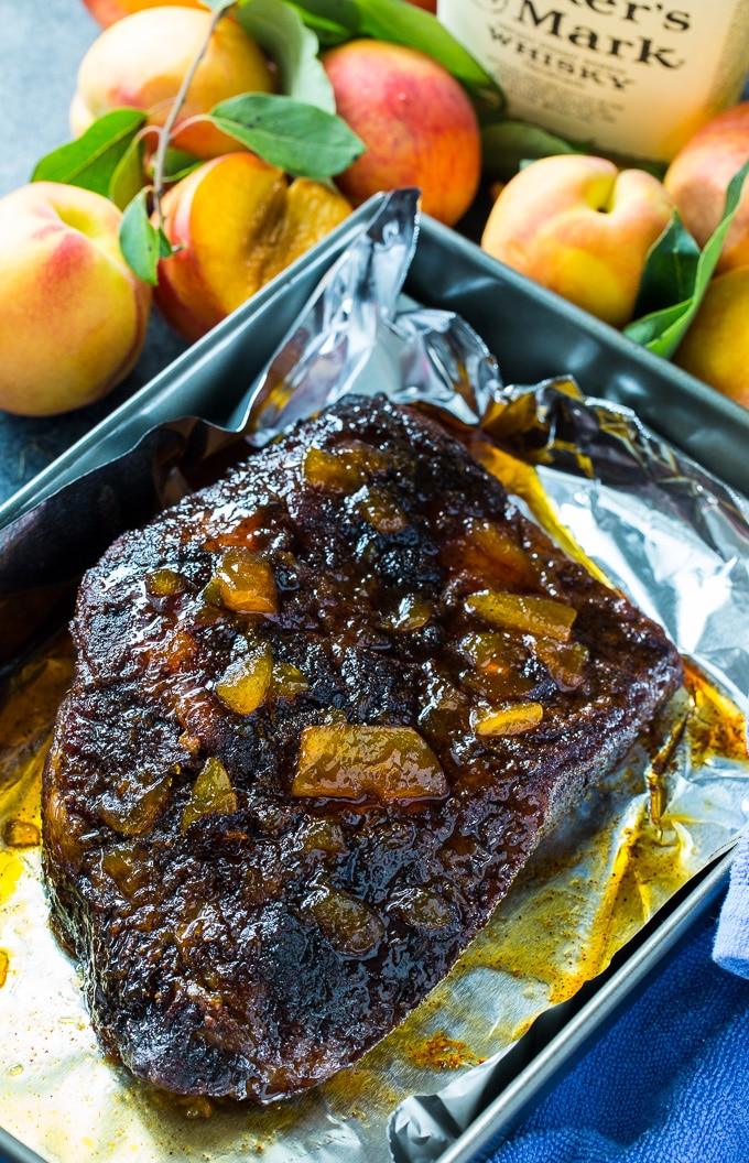 Oven Roasted Brisket with Bourbon Peach Glaze