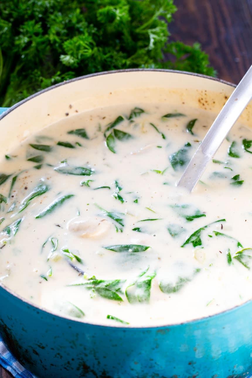 Oyster Stew in Dutch oven.
