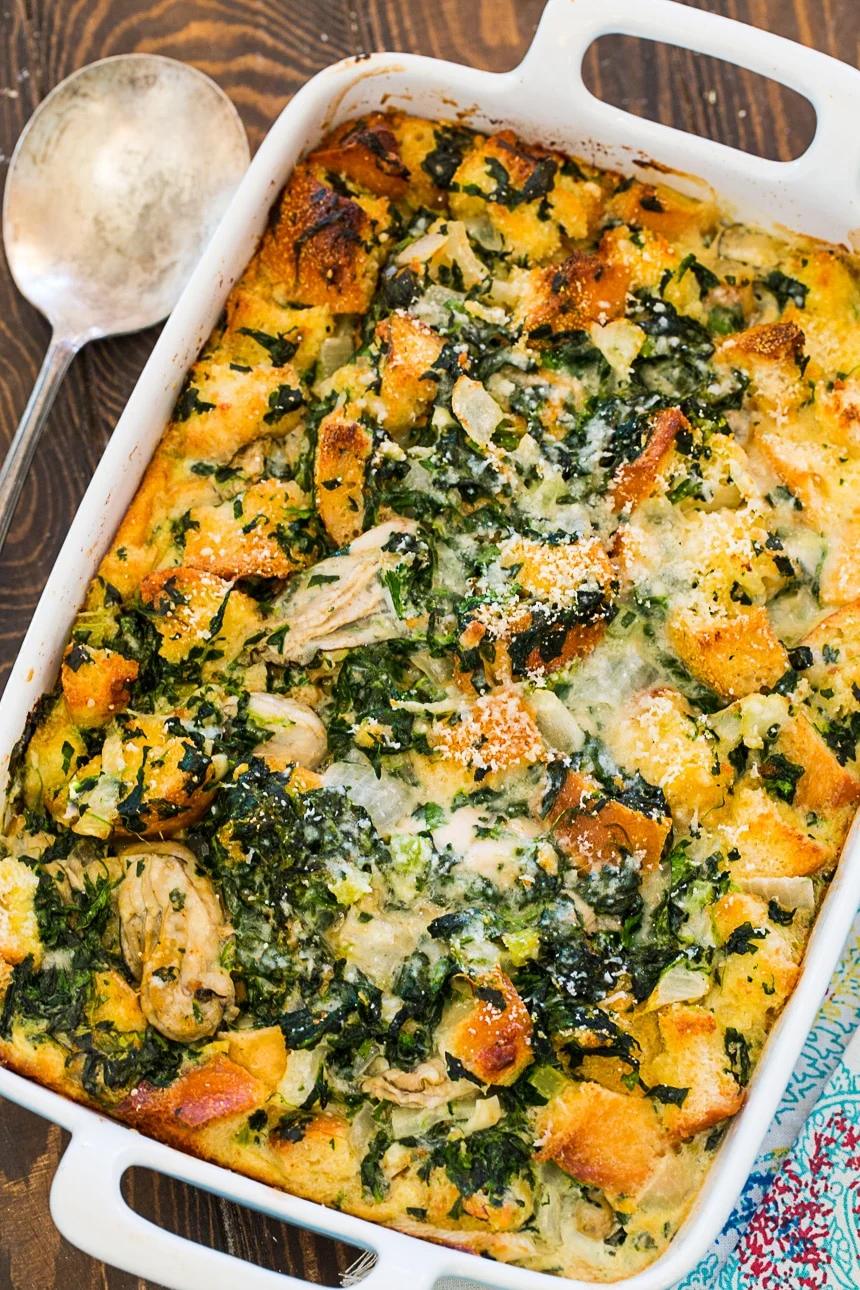 Oysters Rockefeller Bread Pudding