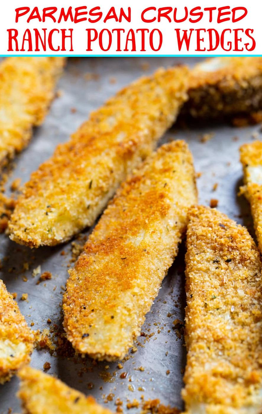 Parmesan Crusted Ranch Potato Wedges on baking sheet.
