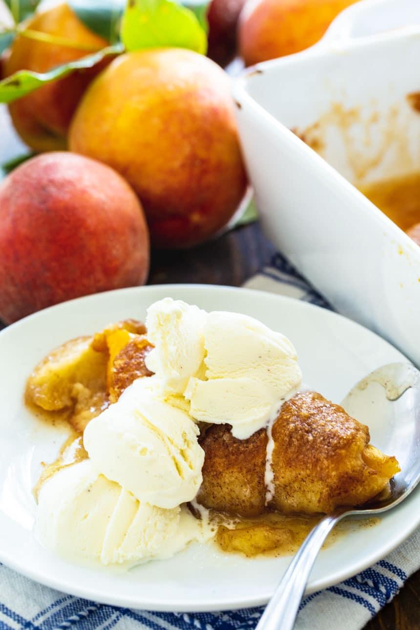 Peach Dumpling with vanilla ice cream.