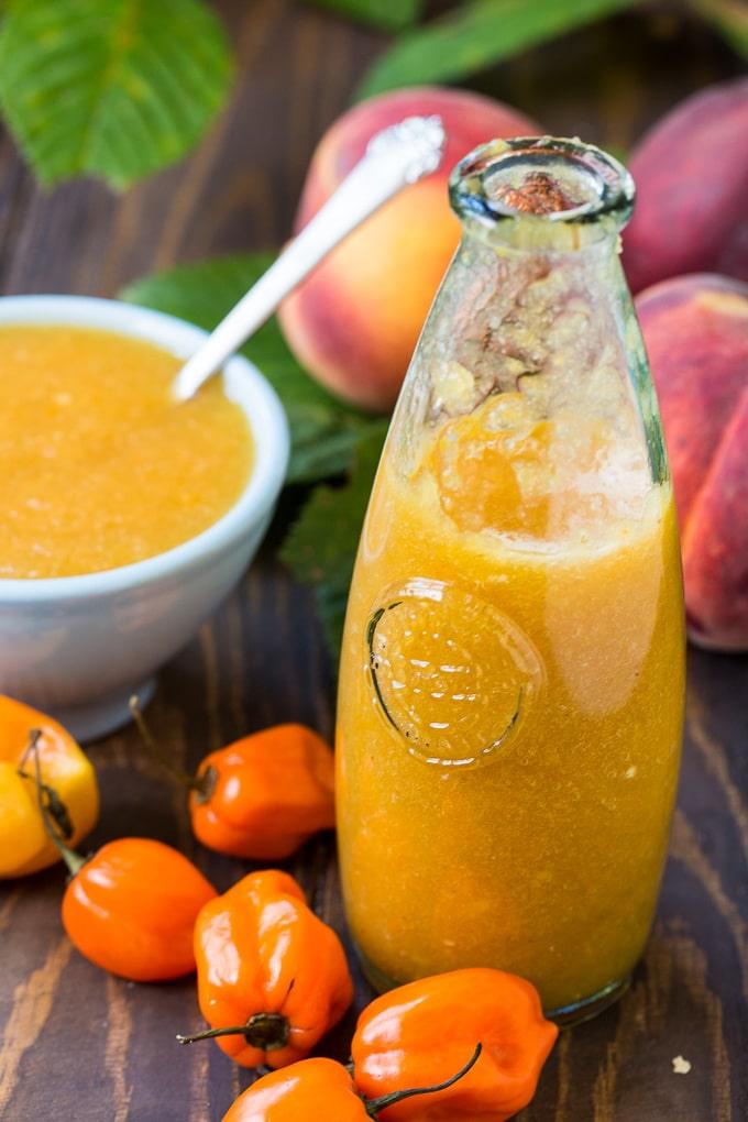 Peach Habanero Hot Sauce is an easy to make hot sauce with a sweet and spicy flavor.