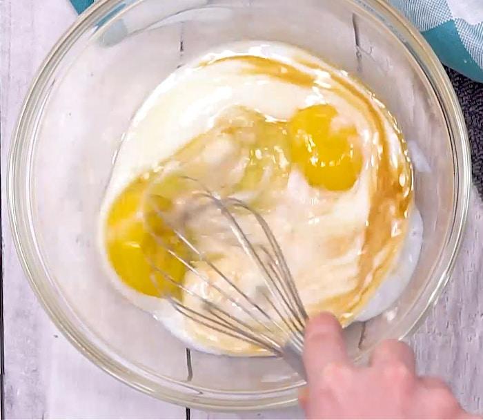 Mixing wet ingredients.