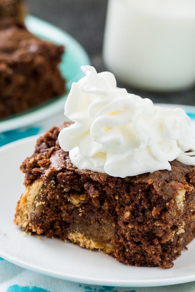 Pecan Pie Brownies have chunks of pecan pie throughout.