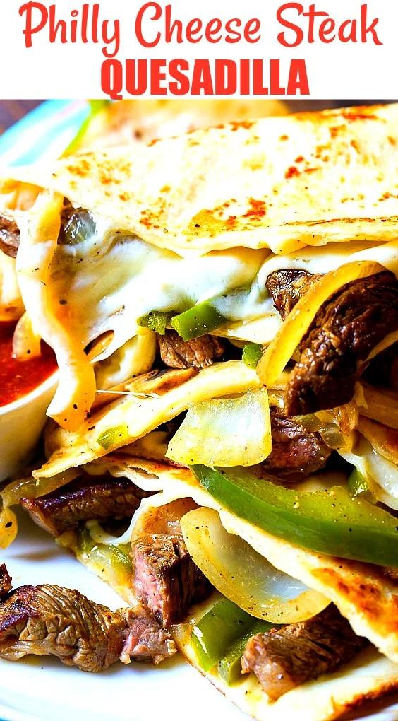 Close-up of Quesadilla slices stacked on top of each other.