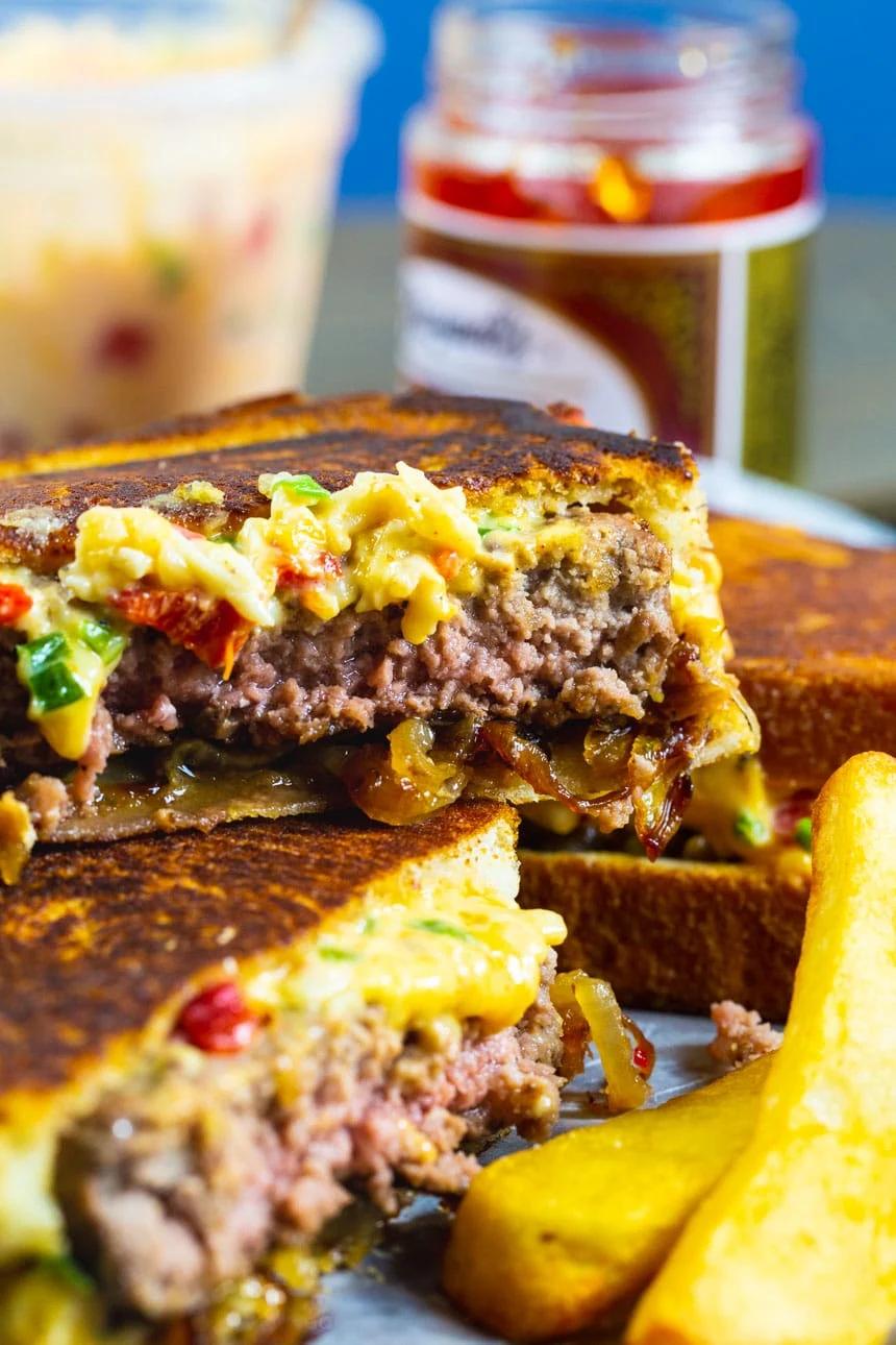 Close-up of Pimento Cheese Patty Melt