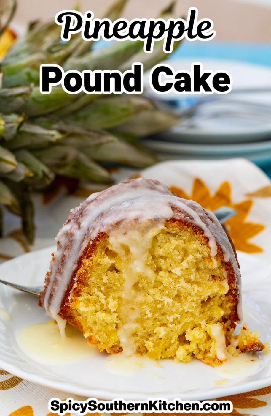 Slice of Pineapple Pound Cake on a plate.