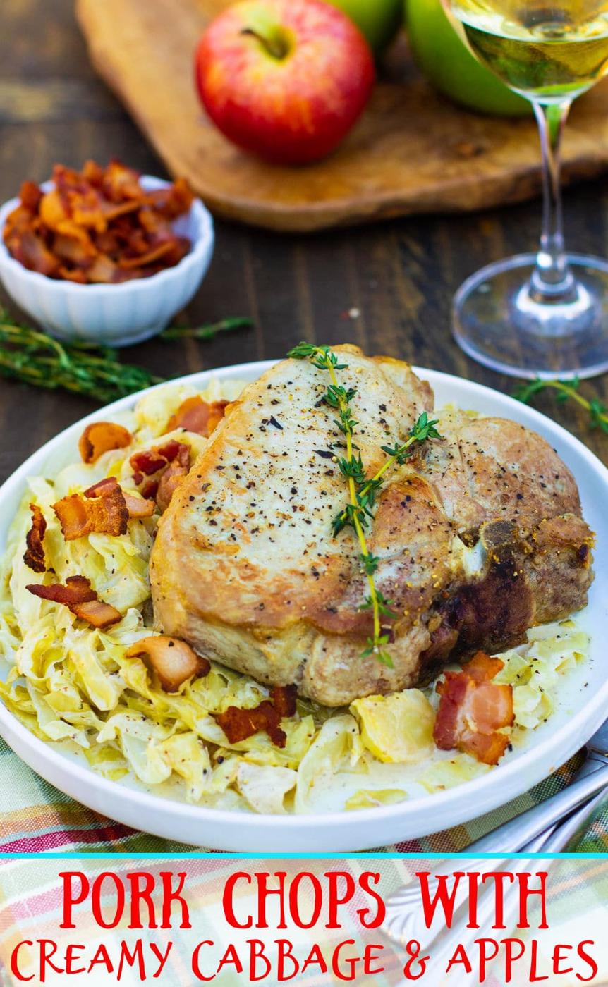 Pork Chop served over creamy cabbage.
