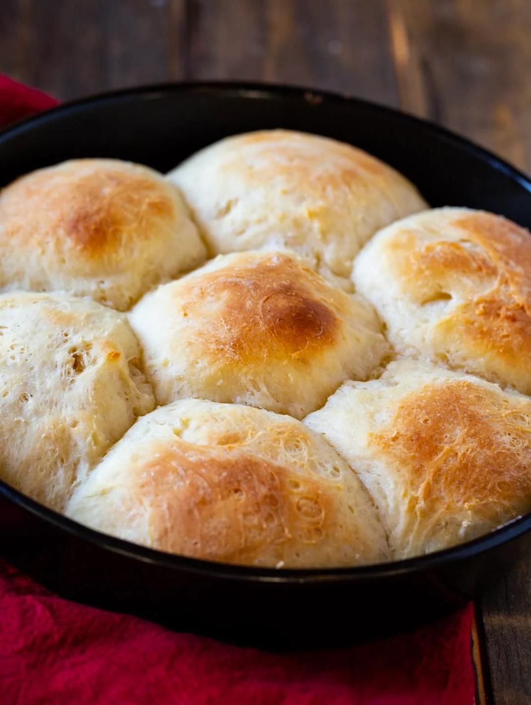 Potato Rolls in a round baking pan.