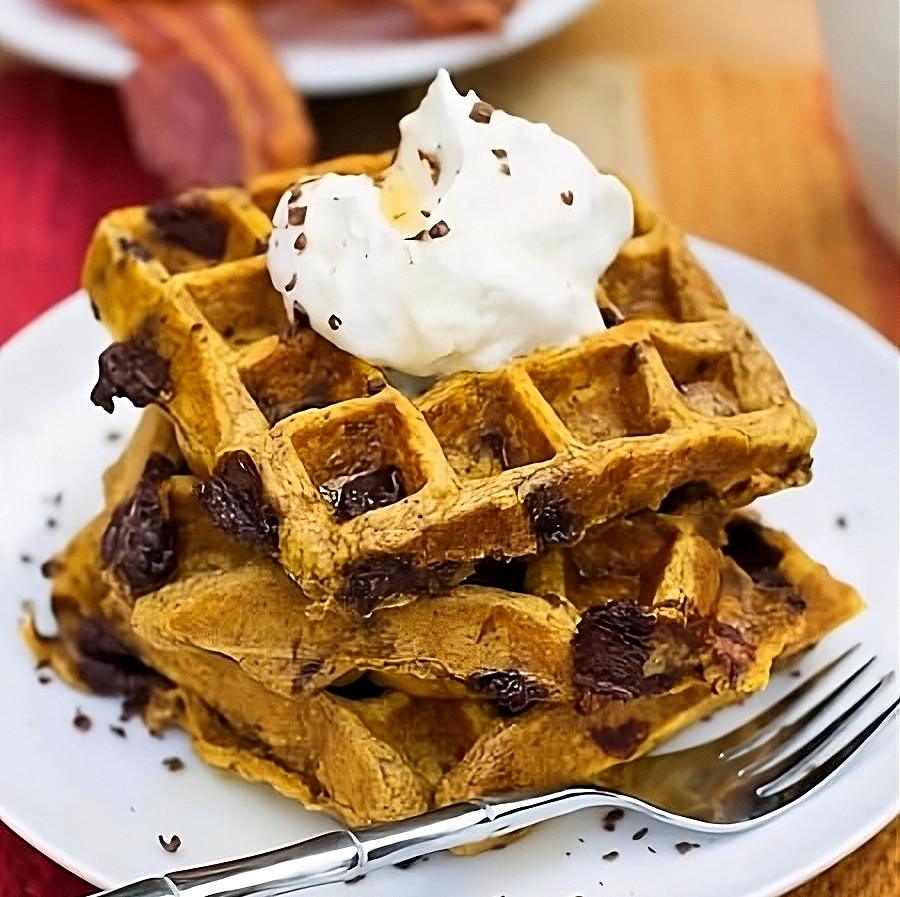 Pumpkin Chocolate Chunk Waffles