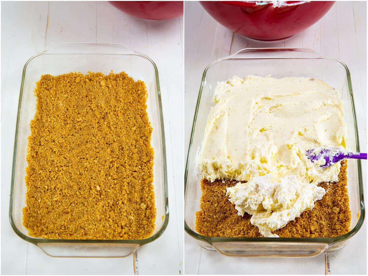 Crust layer and cream cheese layer.