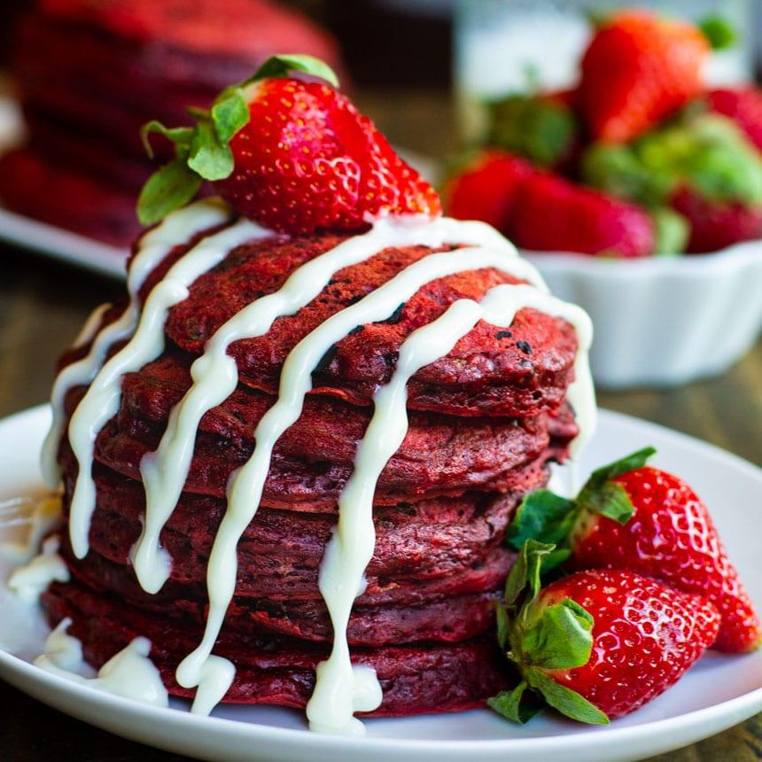 Stack of pancakes on a plate.