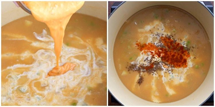 Adding Thousand Island and seasonings.