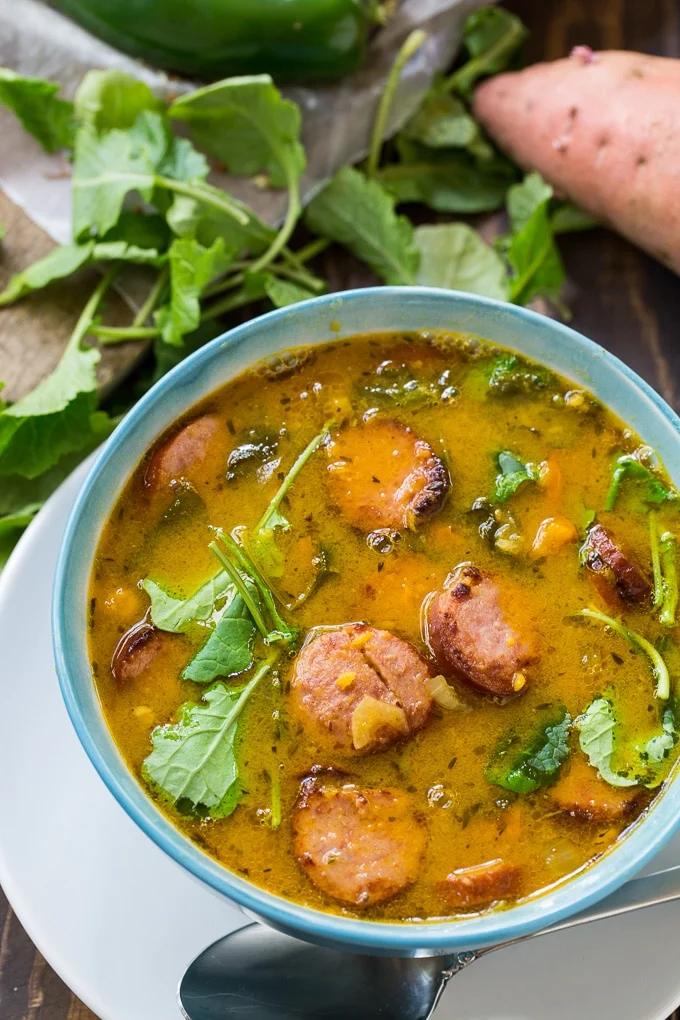 Sausage and Sweet Potato Soup made with Thanksgiving leftovers