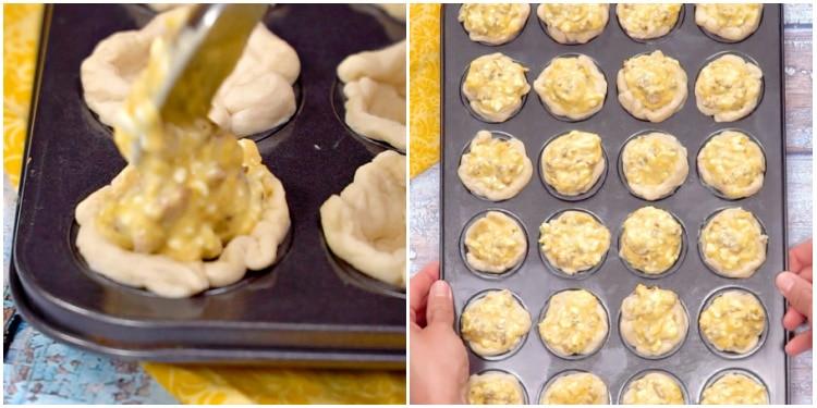 Filling with egg mixture.