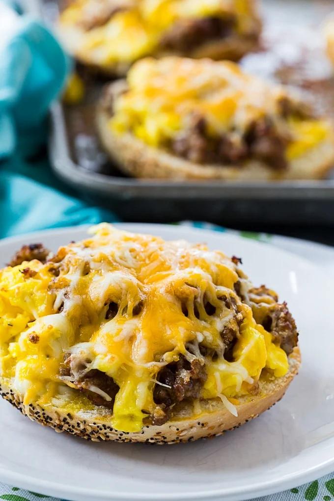 Sausage, Egg & Cheese Breakfast Bagel Pizzas