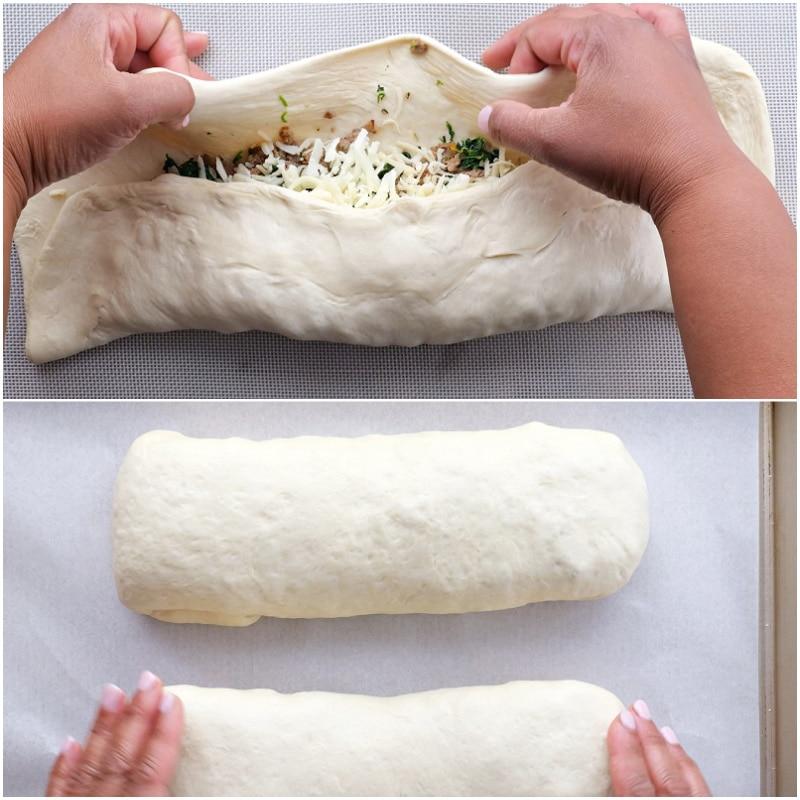 Rolling dough up.