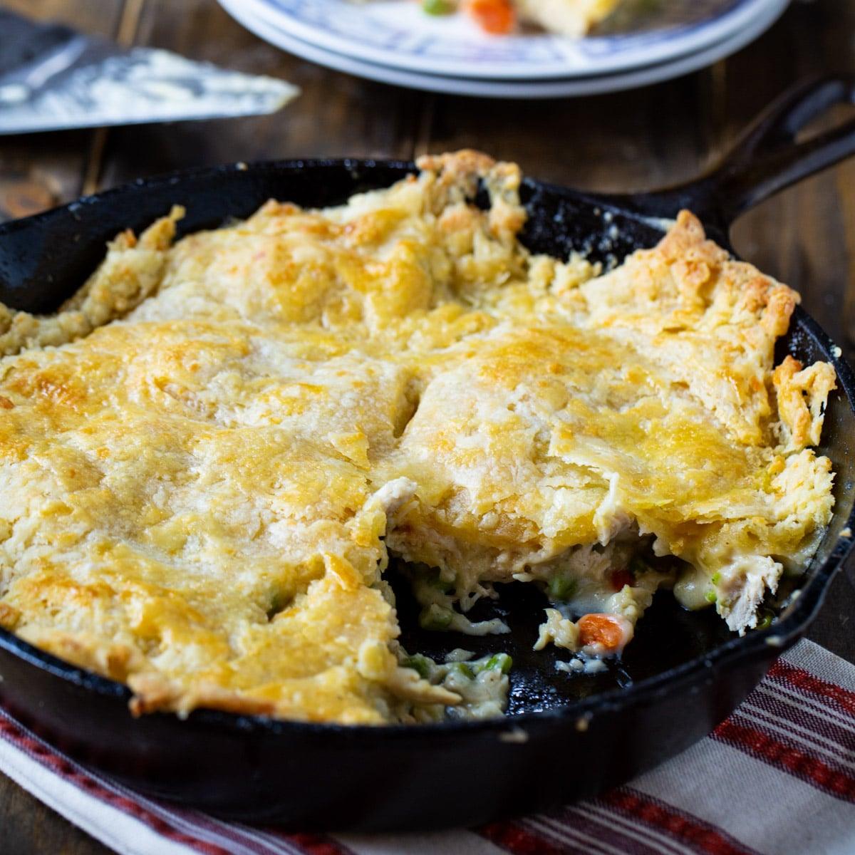 Skillet Chicken Pot Pie with Cheddar Crust