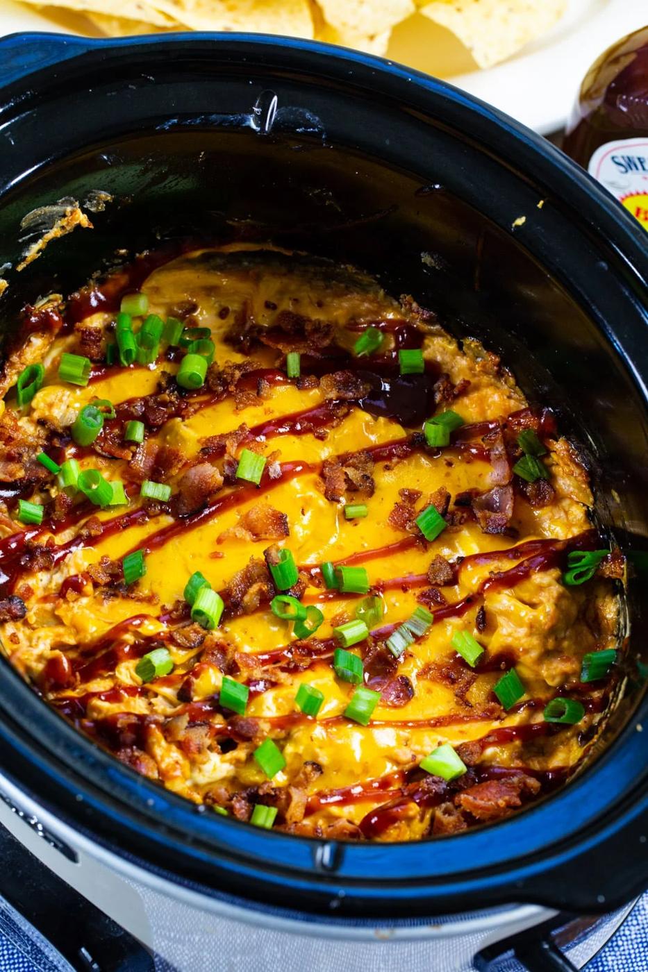 BBQ Chicken Dip in slow cooker.