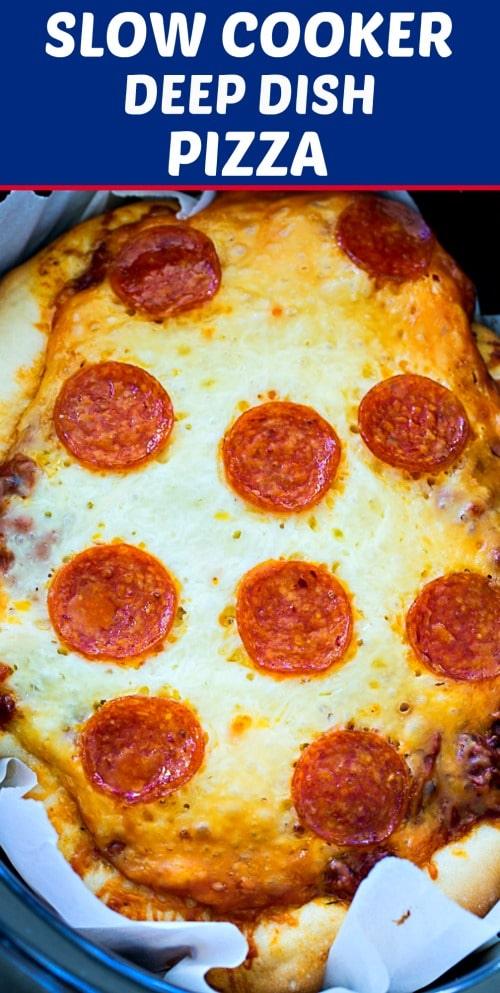 Slow Cooker Deep Dish Pizza #crockpot #pizza #deepdishpizza