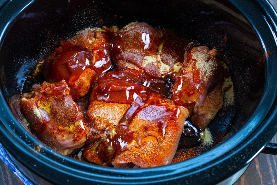 Ingredients in slow cooker before cooking.