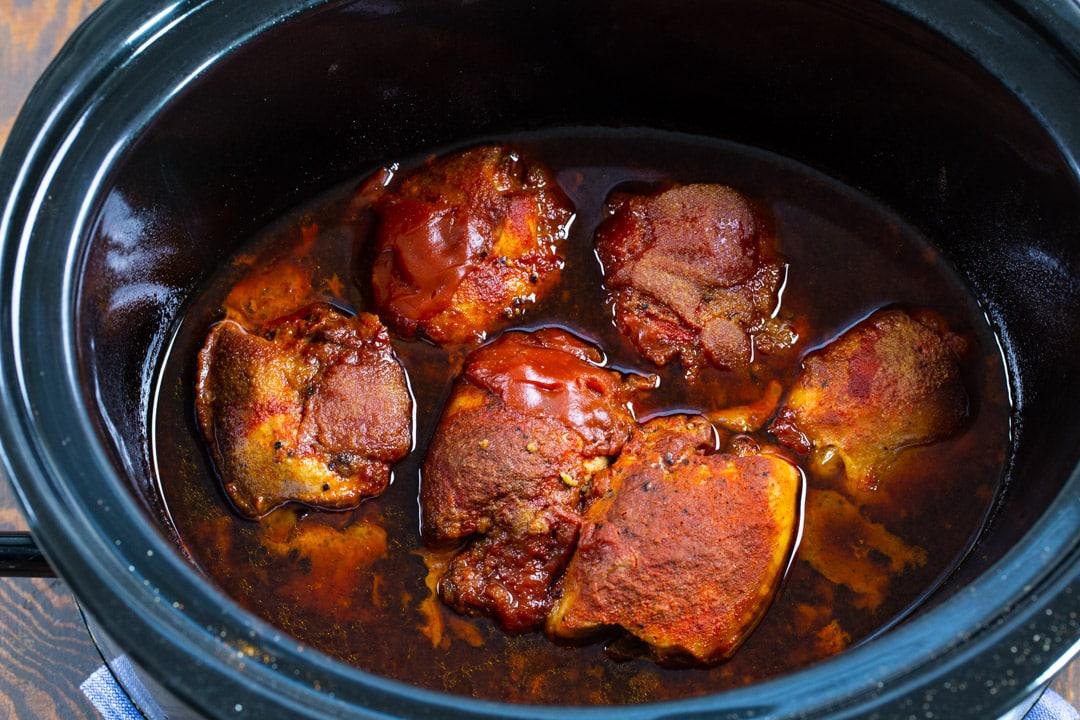 Ingredients in slow cooker at the end of cooking.