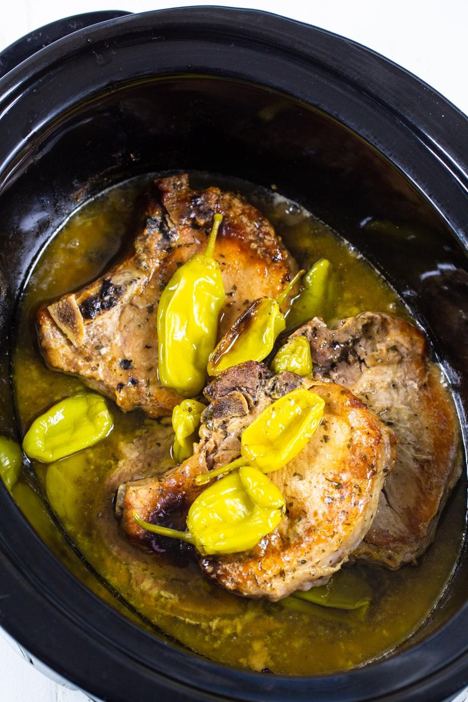 Mississippi Pork Chops in a slow cooker.