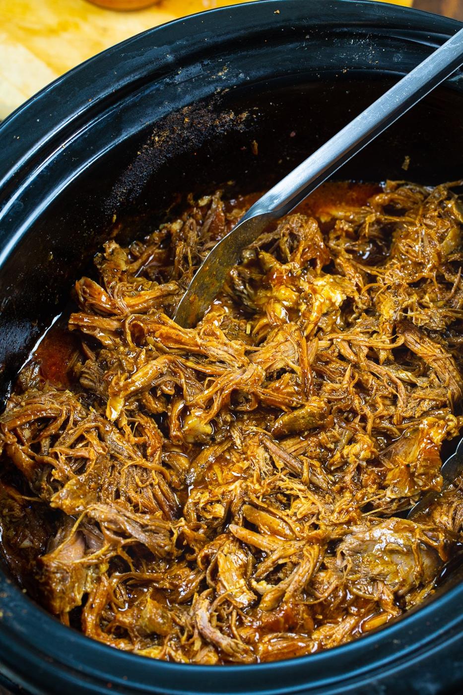Slow Cooker Smokey Pulled Pork in crock pot.
