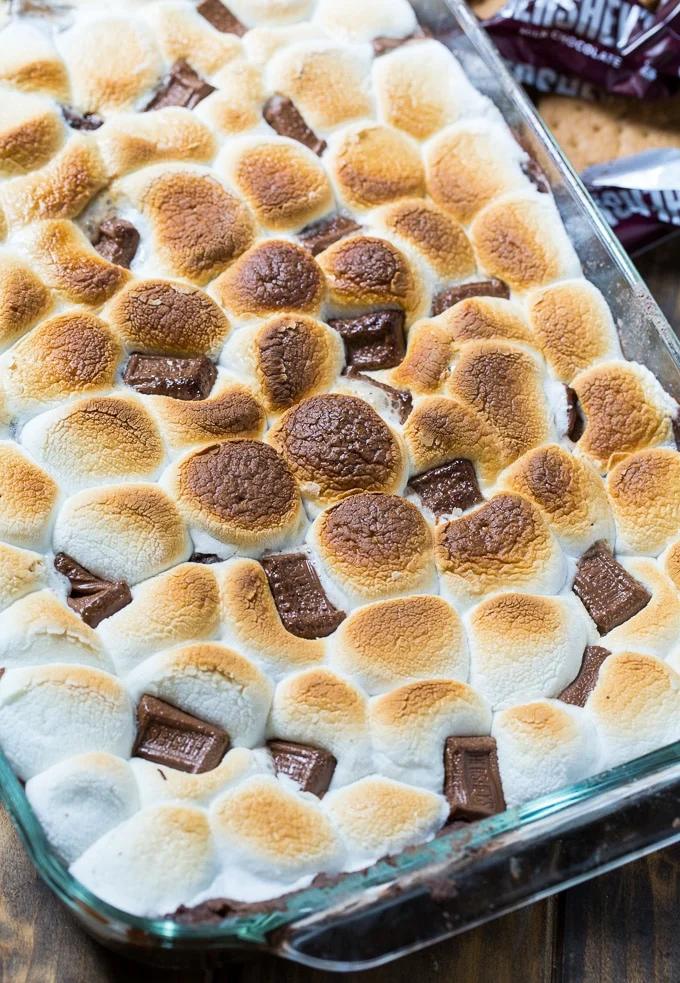 S'mores Cobbler with a gooey marshmallow topping