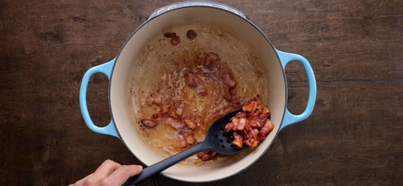 Cooking the bacon.
