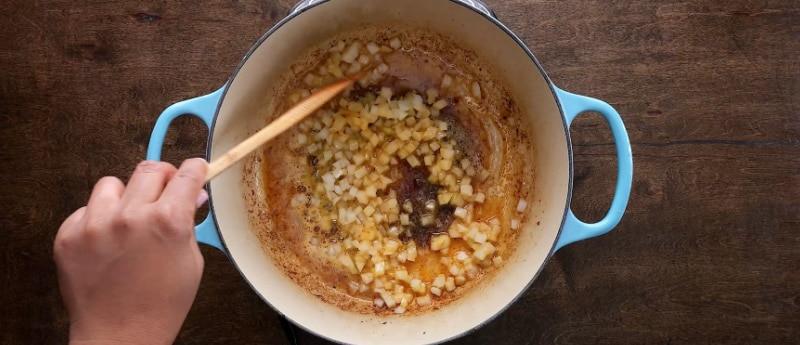 Cooking the onion.