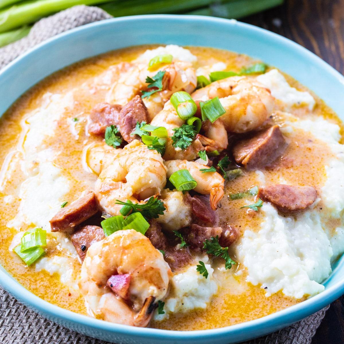 Smothered Shrimp and Parmesan Grits
