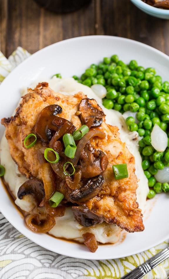 Southern Fried Chicken Breasts with Cremini Sweet Onion Gravy