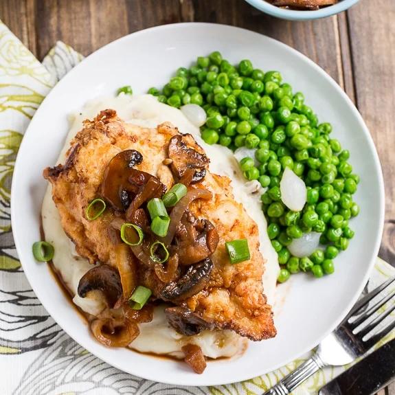 Southern Fried Chicken Breasts with Cremini Sweet Onion Gravy