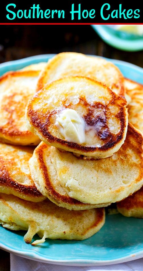Stack of Hoe Cakes on a plate.