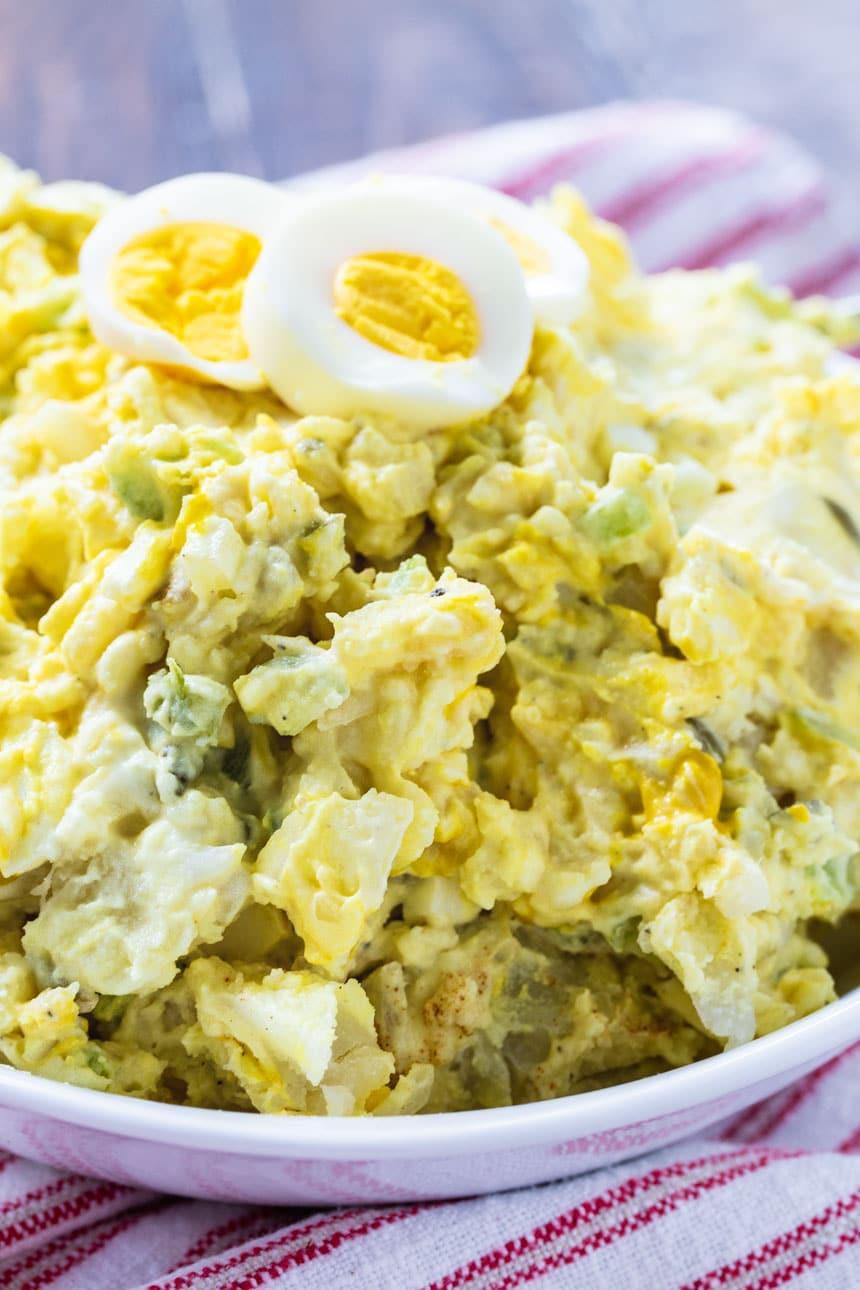 Large white bowl of Mustard Potato salad