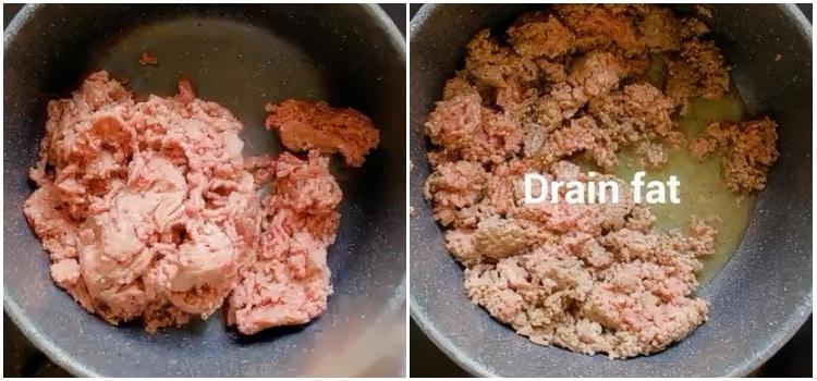 Cooking the ground beef.