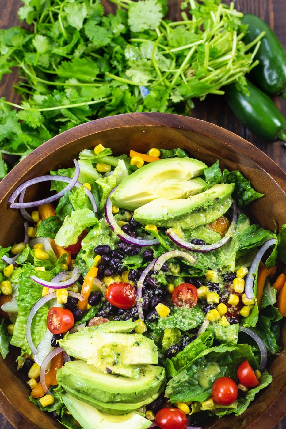 Southwestern Salad in large wood bowl.